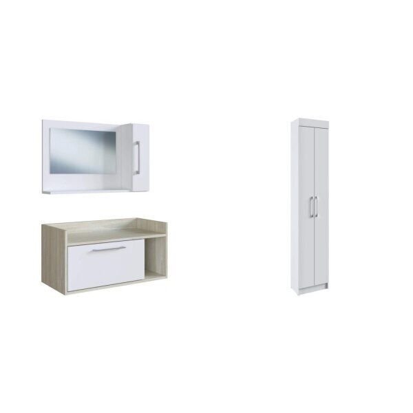 Conjunto Gabinete Com Espelheira E Armário Multiuso Branco/be