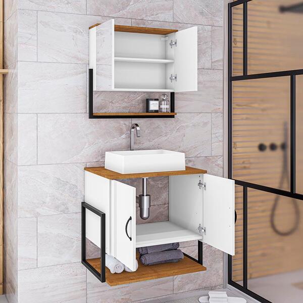 Conjunto Gabinete Com Espelheira E Cuba 60 Cm Para Banheiro B