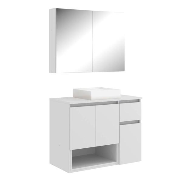 Conjunto Gabinete De Banheiro 80cm Aurora Com Espelheira E Cu