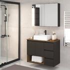 Conjunto Gabinete De Banheiro 80cm Mel Grafite Vitória Com Es