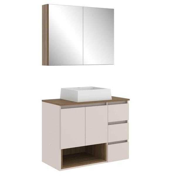 Conjunto Gabinete De Banheiro 80cm Vitória Com Espelheira E C