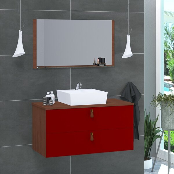 Conjunto Gabinete De Banheiro Berlim 60 Cm Natura Vinho