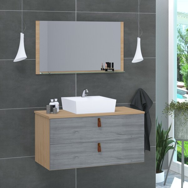 Conjunto Gabinete De Banheiro Berlim 80 Cm Freijo Rovere