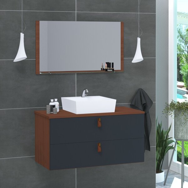 Conjunto Gabinete De Banheiro Berlim 80 Cm Natura Titanium