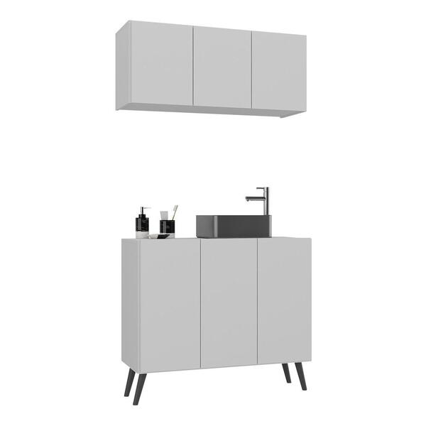 Conjunto Gabinete De Banheiro E Armário Aéreo 3 Portas Retrô