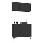 Conjunto Gabinete De Banheiro E Armário Aéreo 3 Portas Retrô