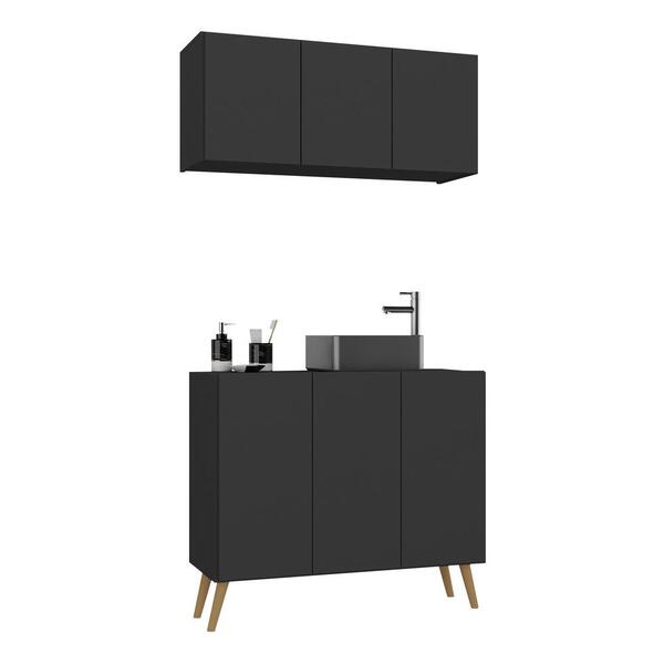 Conjunto Gabinete De Banheiro E Armário Aéreo 3 Portas Retrô