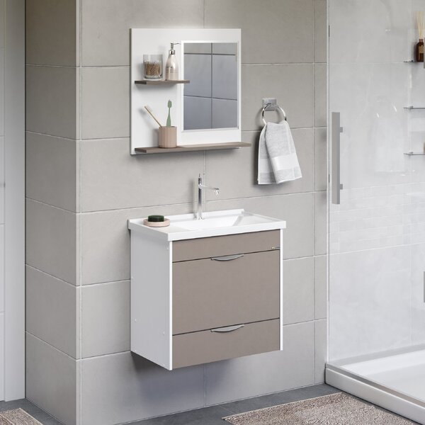 Conjunto Gabinete De Banheiro Suspenso 1 Gaveta Com Espelheir