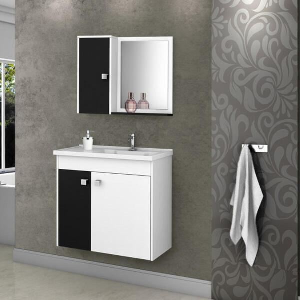 Conjunto Gabinete E Espelheira Colmar Branco Preto Fosco