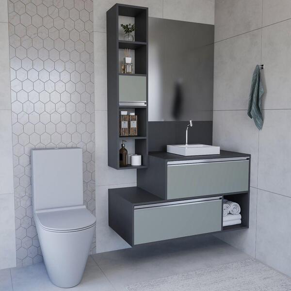 Conjunto Gabinete E Espelheira Plena Conceito 120cm Chumbo Ve