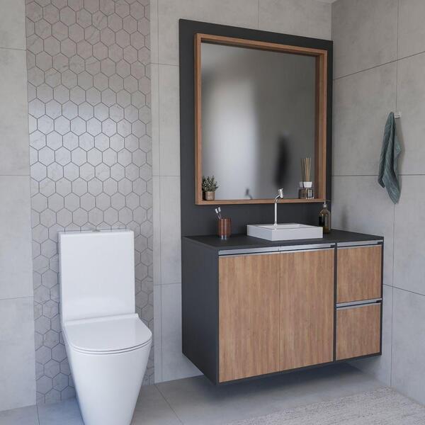 Conjunto Gabinete E Espelheira Plena Elegance 100cm Chumbo No