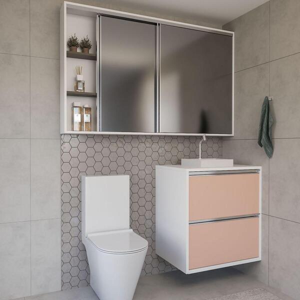 Conjunto Gabinete E Espelheira Plena Versati 80cm Salmão Bran