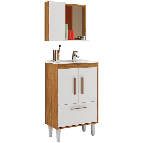 Conjunto Gabinete E Espelheira Toronto Cinamomo/branco - Bech