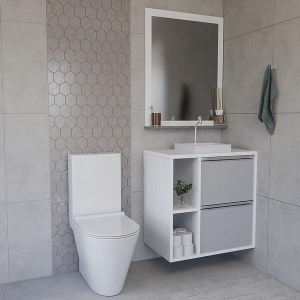 Conjunto Gabinete E Espelhiera Plena Compact 80cm Cinza