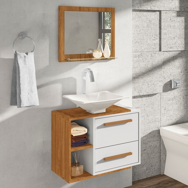 Conjunto Gabinete E Painel Para Banheiro Evy Cinamomo Branco