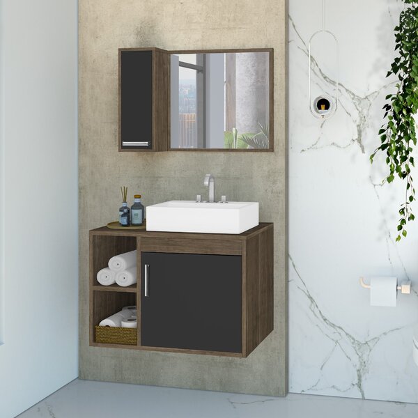 Conjunto Gabinete Para Banheiro Com Cuba De Sobrepor E Espelh