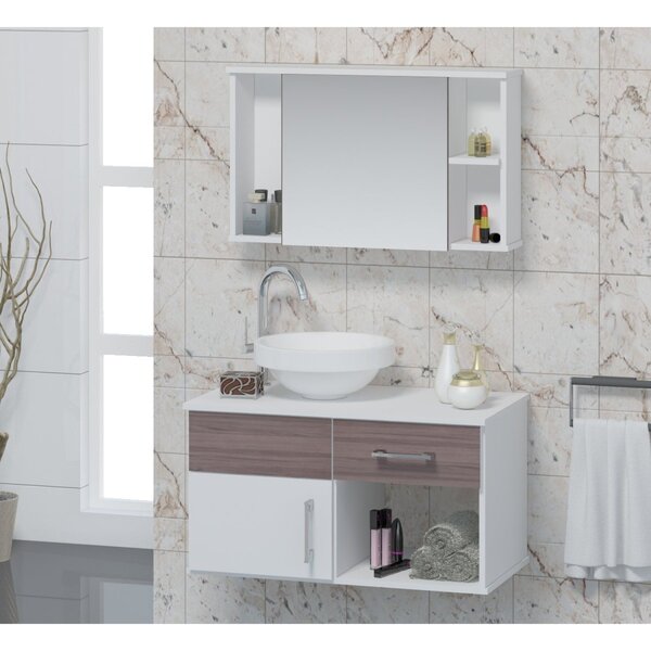 Conjunto Gabinete Para Banheiro Com Cuba E Espelheira Stilo