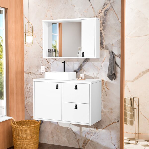 Conjunto Gabinete Para Banheiro Com Cuba Sobrepor E Espelheir