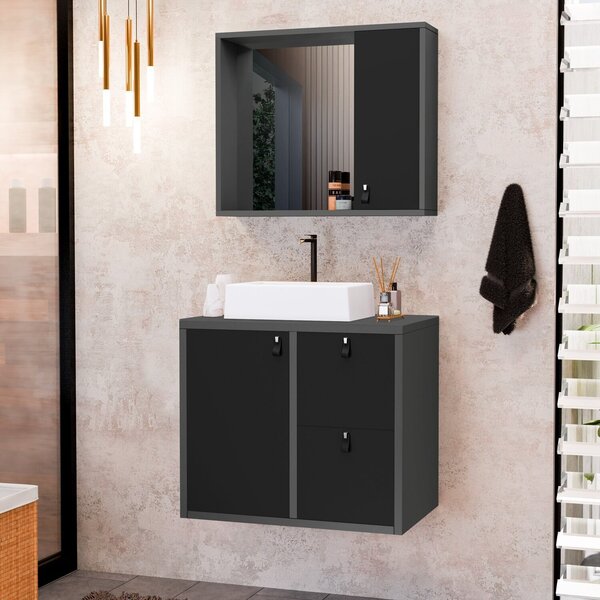 Conjunto Gabinete Para Banheiro Com Cuba Sobrepor E Espelheir