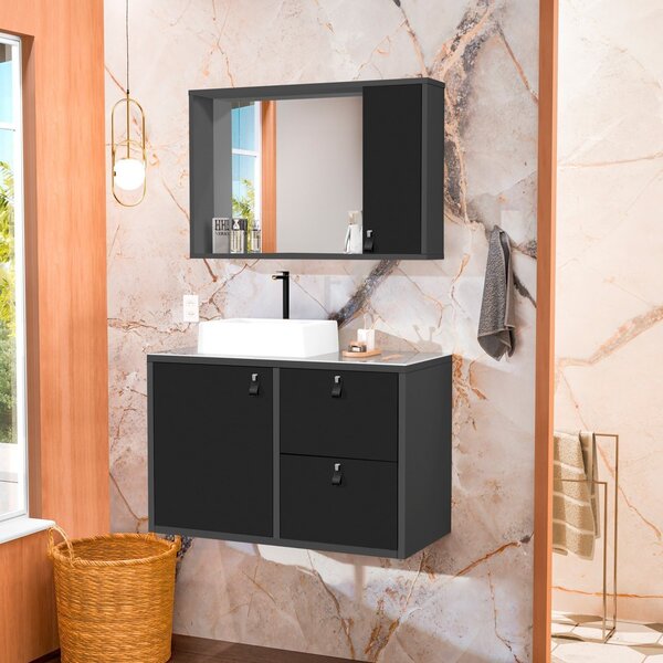 Conjunto Gabinete Para Banheiro Com Cuba Sobrepor, Tampo De V