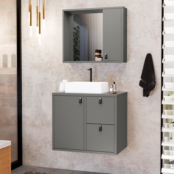 Conjunto Gabinete Para Banheiro Com Cuba Sobrepor, Tampo De V