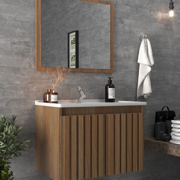 Conjunto Gabinete Para Banheiro Com Espelheira Barra 60 Noce