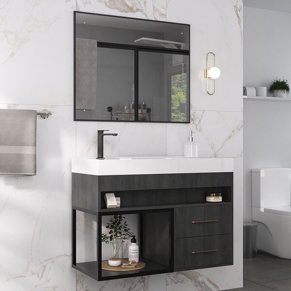 Conjunto Gabinete Para Banheiro Com Espelheira New 80 Carbono