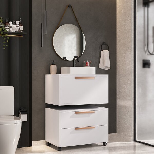 Conjunto Gabinete Para Banheiro Com Rodizio, Com Cuba De Sobr