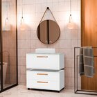 Conjunto Gabinete Para Banheiro Com Rodizio, Tampo De Vidro,