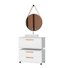 Conjunto Gabinete Para Banheiro Com Rodizio, Tampo De Vidro,