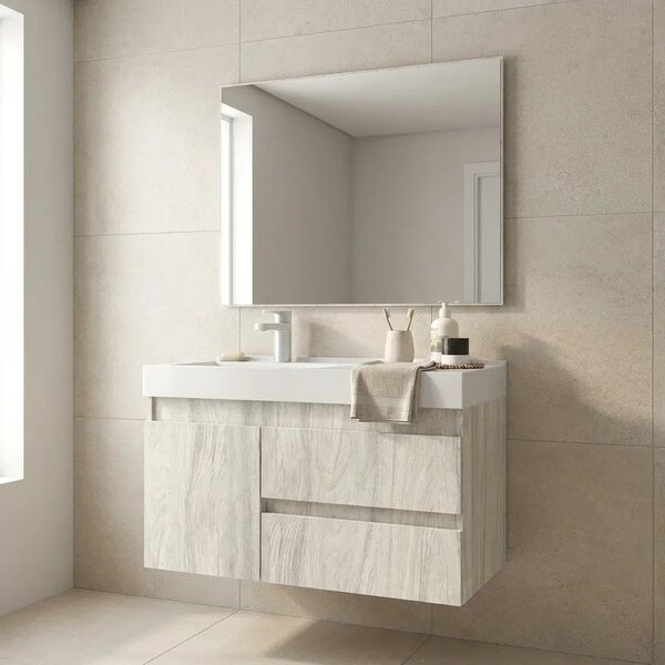 Conjunto Gabinete Para Banheiro Suspenso Com Cuba E Espelho E