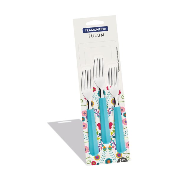 Conjunto Garfos Sobremesa Tulum Tramontina Aço Inox Cabo Azul