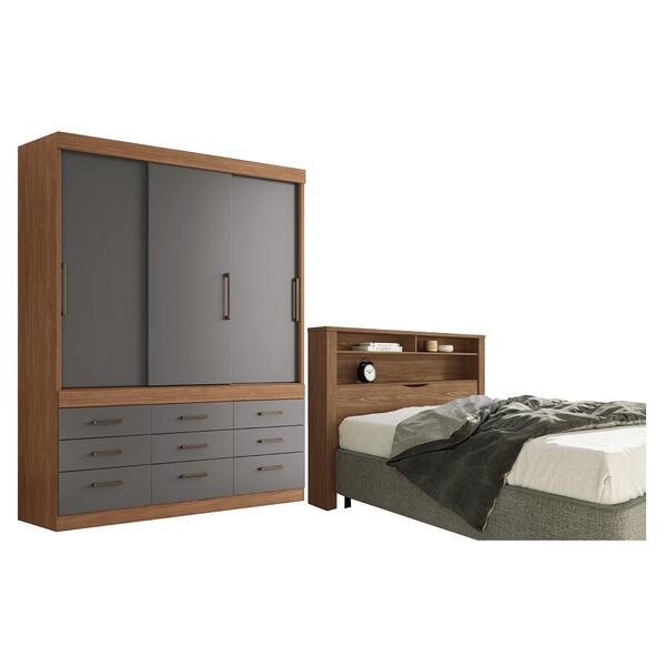 Conjunto Guarda Roupa 3 Portas E Cabeceira Casal Chef Jatobá
