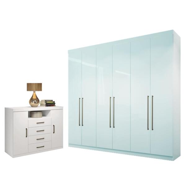 Conjunto Guarda Roupa 6 Portas E Cômoda Seattle Branco