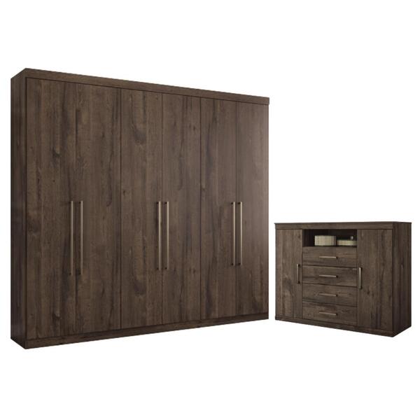 Conjunto Guarda Roupa 6 Portas E Cômoda Seattle Ébano