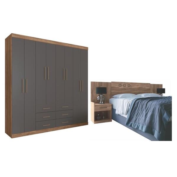 Conjunto Guarda Roupa 8 Portas E Cabeceira Casal Colorado Ata