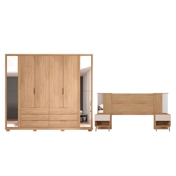 Conjunto Guarda Roupa  E Cabeceira Com Espelho Namibe Buriti