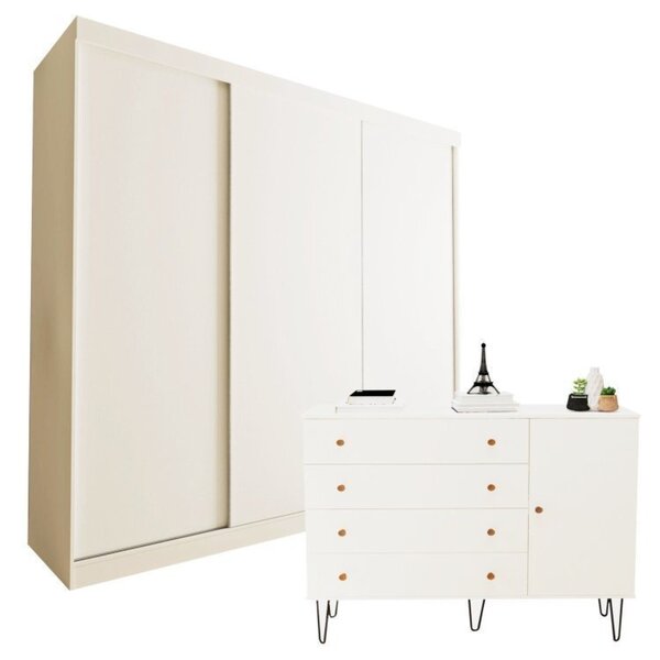 Conjunto Guarda Roupa Casal Premium 205,9cm 3 Portas  E Cômod
