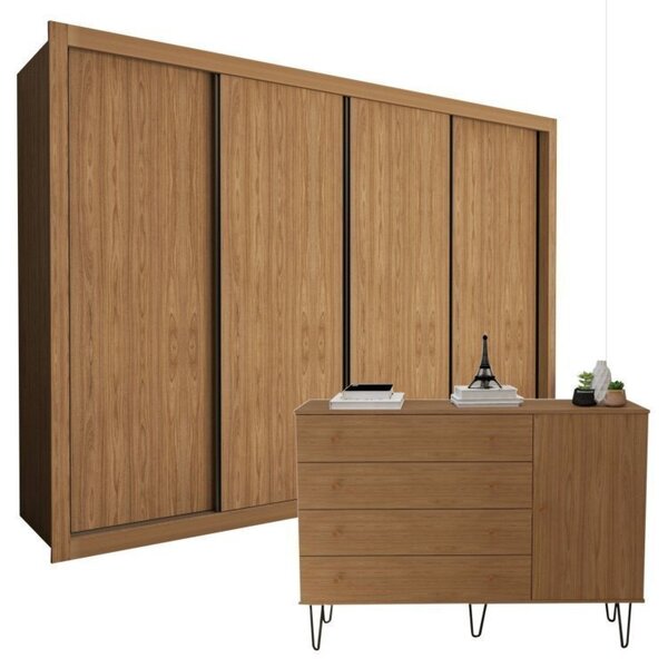 Conjunto Guarda Roupa Casal Premium 279,3cm 4 Portas E Cômoda