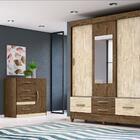 Conjunto Guarda Roupa Com Espelho  E Cômoda Portofino Castanh