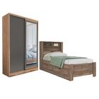 Conjunto Guarda Roupa Com Espelho E Cama Com Gavetas Aurora A