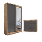 Conjunto Guarda Roupa Com Espelho E Cômoda Aurora Atacama Gra