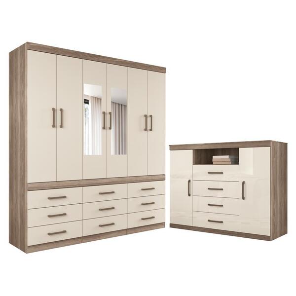 Conjunto Guarda Roupa Com Espelho E Cômoda Casal Ankara Casta