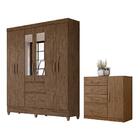 Conjunto Guarda Roupa Com Espelho E Cômoda Filipinas Castanho