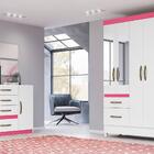 Conjunto Guarda Roupa Com Espelho E Cômoda Petra Branco Rosa