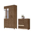 Conjunto Guarda Roupa Com Espelho E Cômoda Petra Castanho Woo