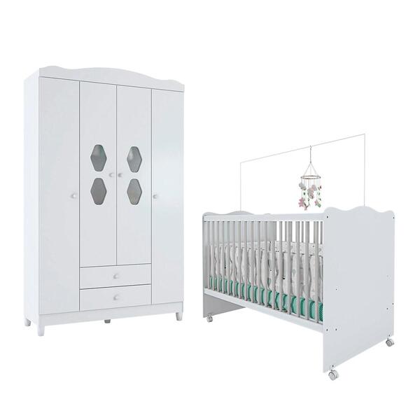 Conjunto Guarda Roupa E Berço Mini Cama Rennes Branco Com Col