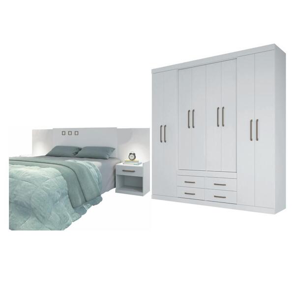 Conjunto Guarda Roupa E Cabeceira Aloy Branco
