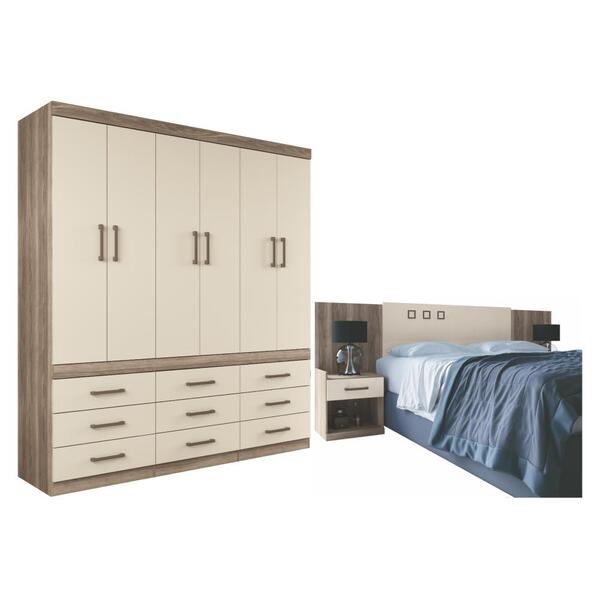 Conjunto Guarda Roupa E Cabeceira Casal Ankara Castanha Off-w