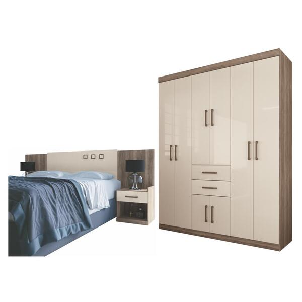 Conjunto Guarda Roupa E Cabeceira Casal Cambridge Castanha Of